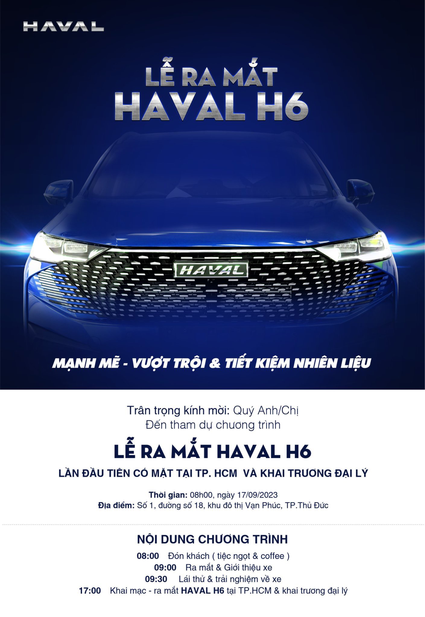 Hot 17/09 này, Haval Thủ Đức chính thức tổ chức sự kiện thử mẫu Haval H6 Hybrid
